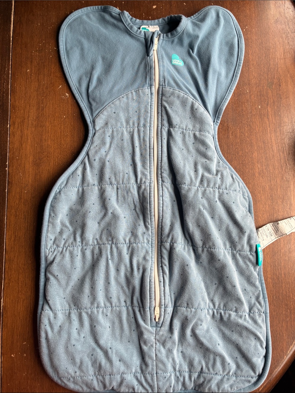 Love to dream gray-blue swaddle sack with front 2 way zipper
